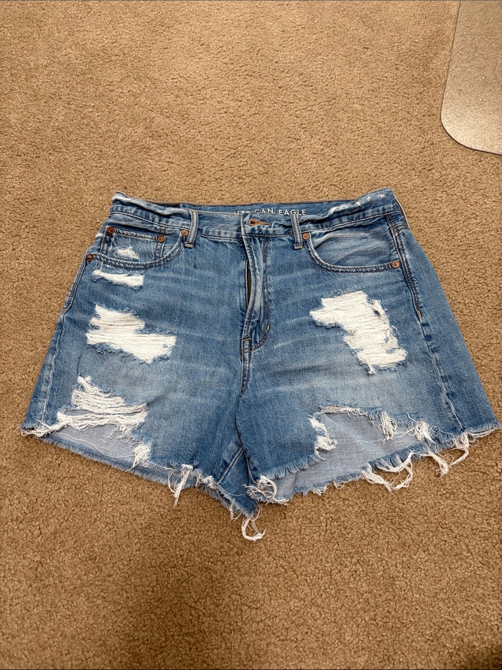 American Eagle Outfitters Light Blue Ripped High-Rise Denim Shorts